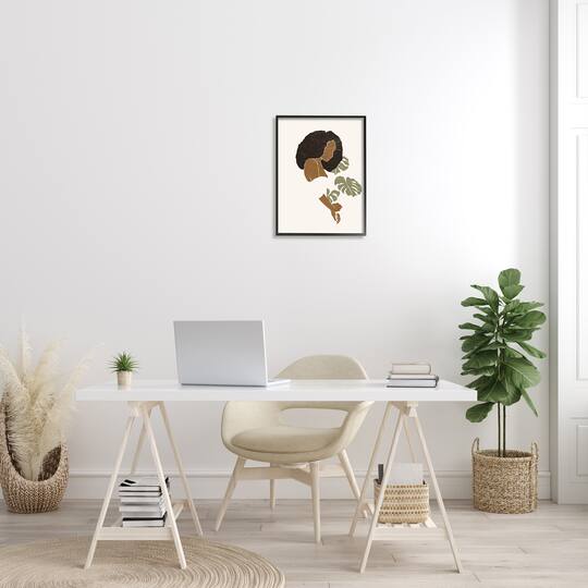 Stupell Industries Abstract Female Portrait Monsteras Minimal Earth Tones Framed Wall Art